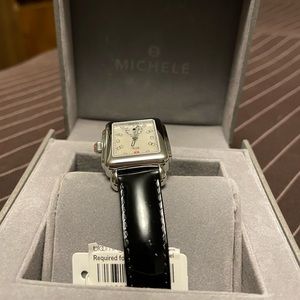 Michele Watch, silver face with leather band